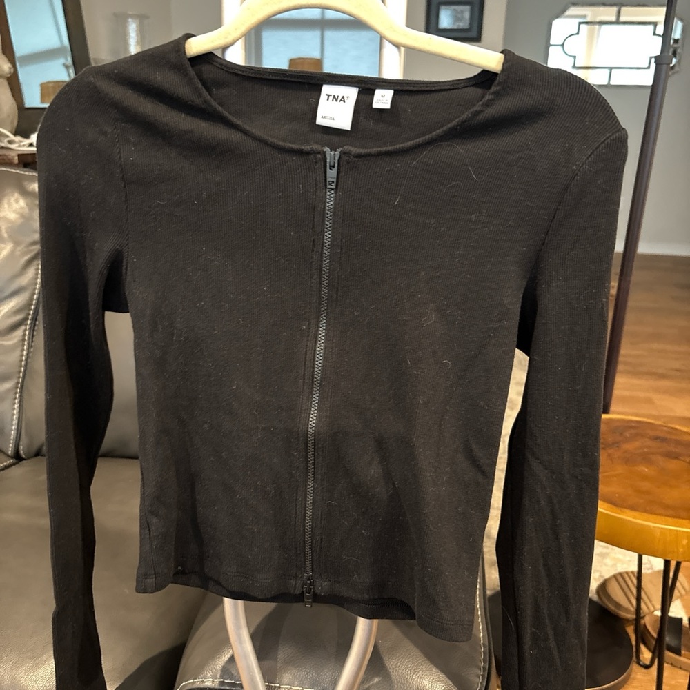 Aritzia TNA Black Long Sleeve Zip-Up Top